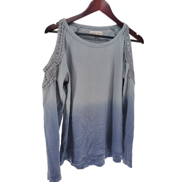 Knox Rose S Sweater Shirt Crochet Boho Cold Shoulder Top Long Sleeve Ombre - Picture 2 of 10